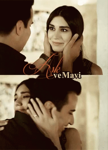 Man Holding Woman's Face Saying Aşk ve Mavi