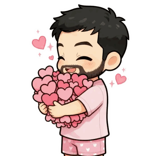 Man Hugging Pile of Hearts