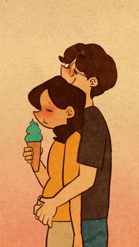 Man Hugging Woman Holding Ice Cream Cone