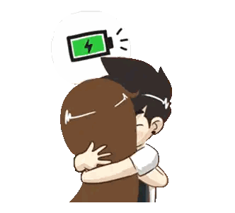 Man Hugging Woman with Low Battery Head