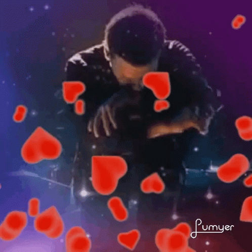 Man Hugging Woman With Red Hearts GIF