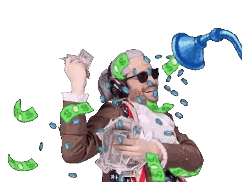 Man in American Flag Costume Showering with Money