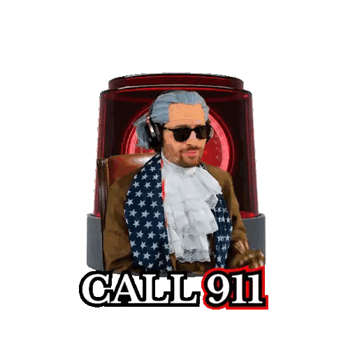 Man in American Flag Costume Talking on Phone Call 911