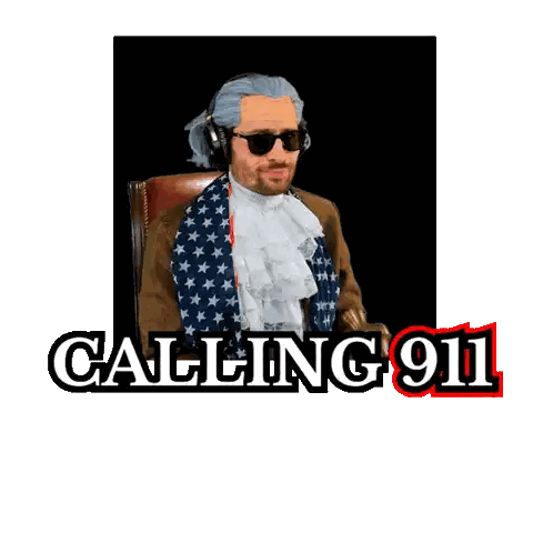 Man in American Flag Costume Talking on Phone Calling 911