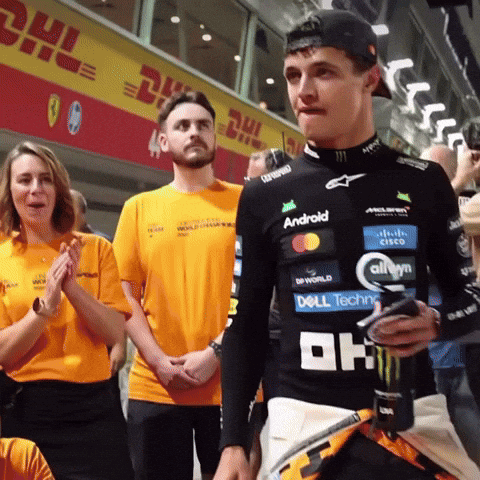 Man In Android Shirt In Front Of DHL GIF