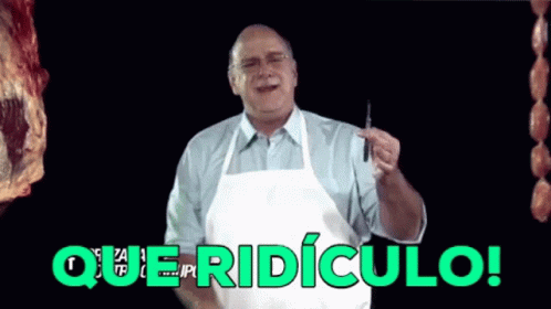 Man in Apron Holding Knife Saying Que Ridiculo
