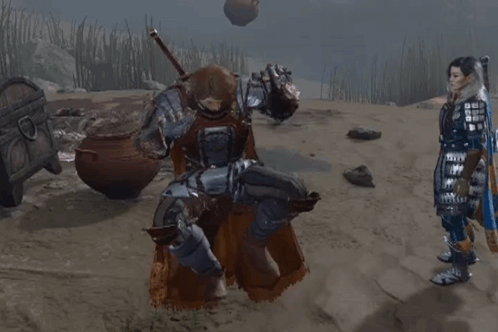 Man in Armor Holding Hammer in the Air