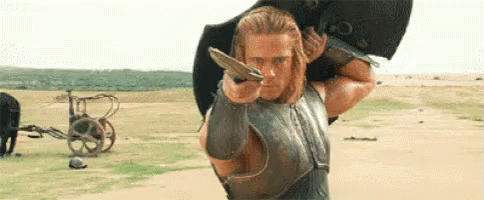Man In Armor Holding Sword And Shield GIF