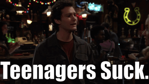 Man In Bar With Teenagers Suck Text GIF