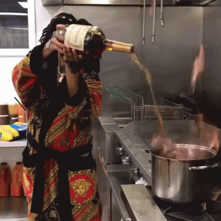 Man in Bathrobe Pouring Wine Into Pot