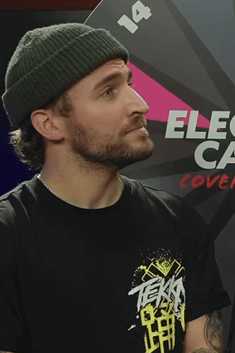 Man In Beanie And Tekka T-Shirt GIF