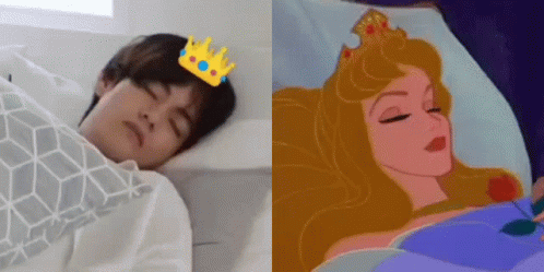Man in Bed With Crown Next to Sleeping Princess