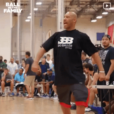 Man In Big Baller Brand Shirt On Basketball Court GIF