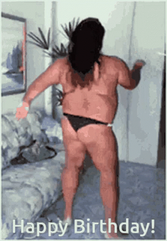Man In Bikini Dancing Happy Birthday GIF