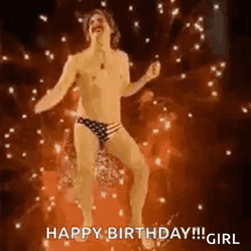 Man in Bikini Dancing Saying Happy Birthday!!! Girl