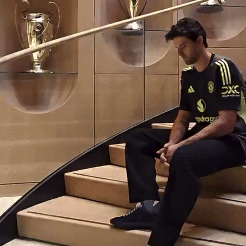 Man In Black Adidas Shirt On Stairs GIF
