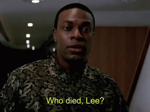 Man In Black And Gold Shirt Asking Who Died Lee GIF