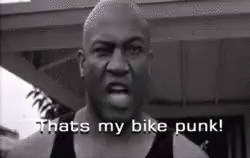 Man in Black and White Saying That's My Bike Punk
