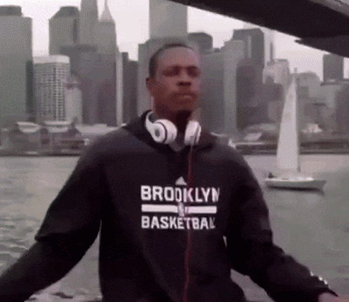 Man in Black Brooklyn Basketball Sweatshirt