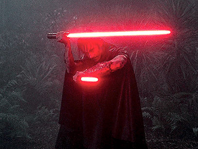 Man In Black Cape Holding Red Lightsaber GIF
