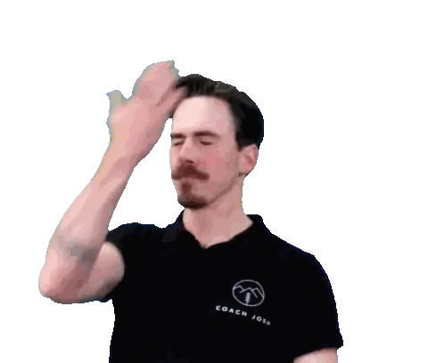 Man in Black Coach John Shirt Holding Forehead