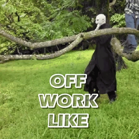 Man In Black Coat Holding Tree Branch Saying Off Work Like GIF