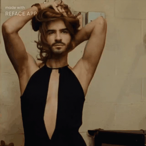 Man In Black Dress With Plunging Neckline Reface App GIF