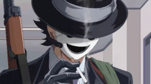 Man In Black Hat And White Mask Smoking GIF