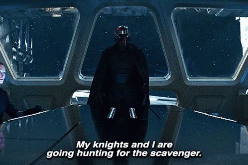 Man In Black Helmet And Cape Saying My Knights And I Are Going Hunting For The Scavenger GIF