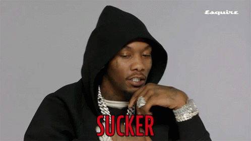Man In Black Hoodie With Sucker In Red Letters GIF