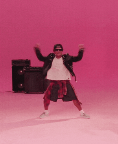 Man In Black Jacket And Plaid Shorts Dancing GIF