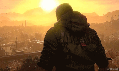 Man in Black Jacket at Sunset with Taffering