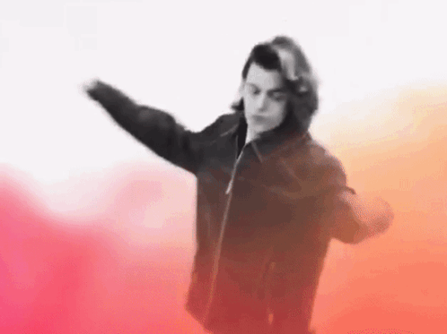 Man In Black Jacket Dancing In Pink And Orange GIF