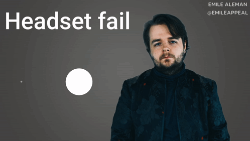 Man In Black Jacket In Front Of Headset Fail Sign GIF