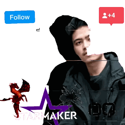 Man in Black Jacket Surrounded by Logo and Dragon