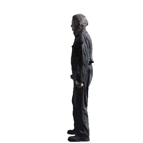 Man in Black Jumpsuit Holding Bloody Knife