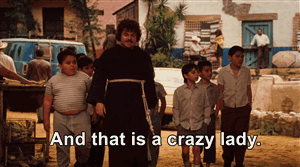 Man In Black Robe Surrounded By Children Says And That Is A Crazy Lady GIF