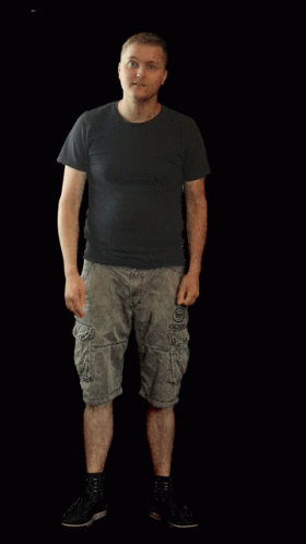 Man in Black Shirt and Grey Shorts