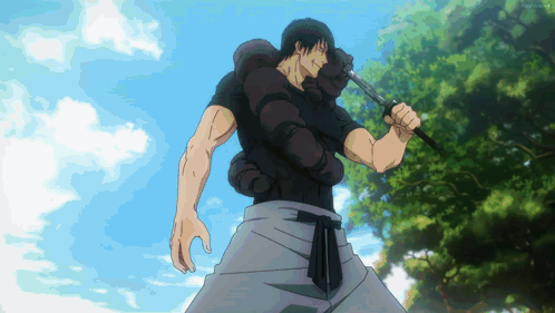 Man In Black Shirt Holding Sword GIF