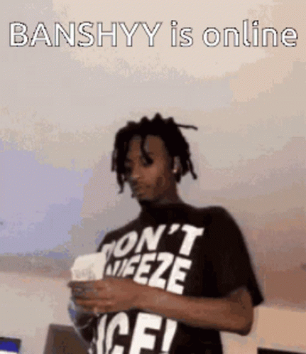 Man in Black Shirt Saying Banshyy Is Online