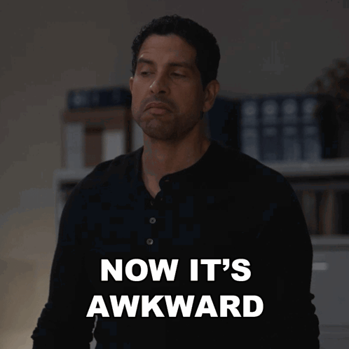 Man in Black Shirt Saying Now It's Awkward