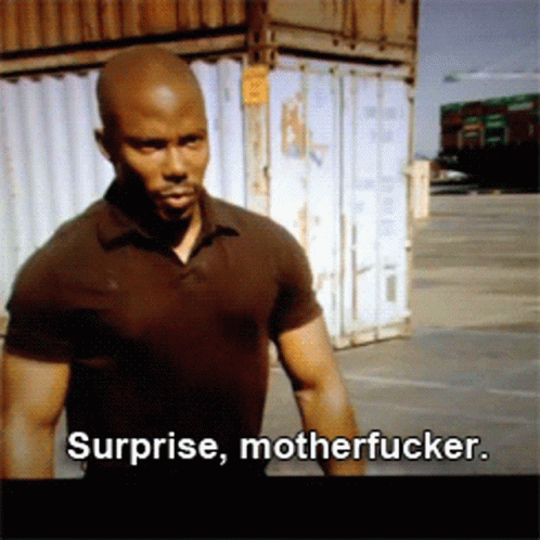 Man in Black Shirt Saying Surprise Motherfucker