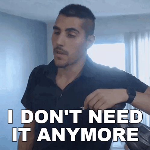 Man in Black Shirt Says I Don't Need It Anymore