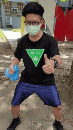 Man In Black Shirt With Green Triangle And Marijuana Leaf GIF