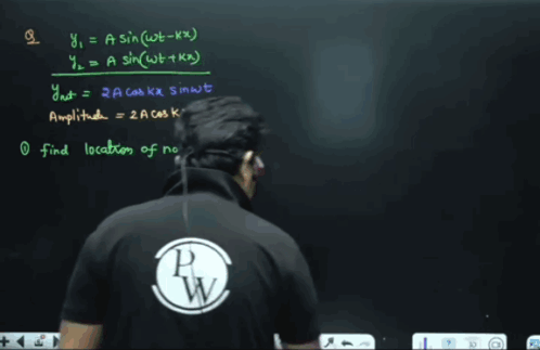Man in Black Shirt with PW on Back at Blackboard
