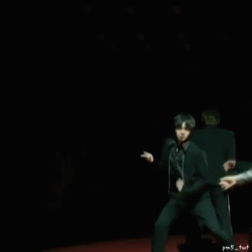 Man In Black Suit Dancing As Another Watches GIF