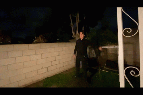Man In Black Suit In Front Of Brick Wall GIF