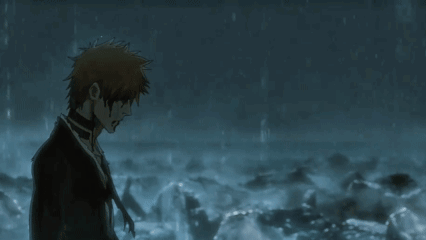 Man in Black Suit Standing in Rain with Blood