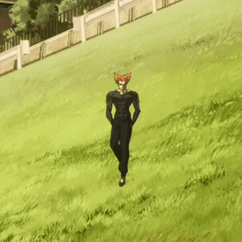 Man In Black Suit Walking On Grass GIF