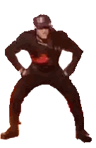 Man in Black Suit with Sword on Head
